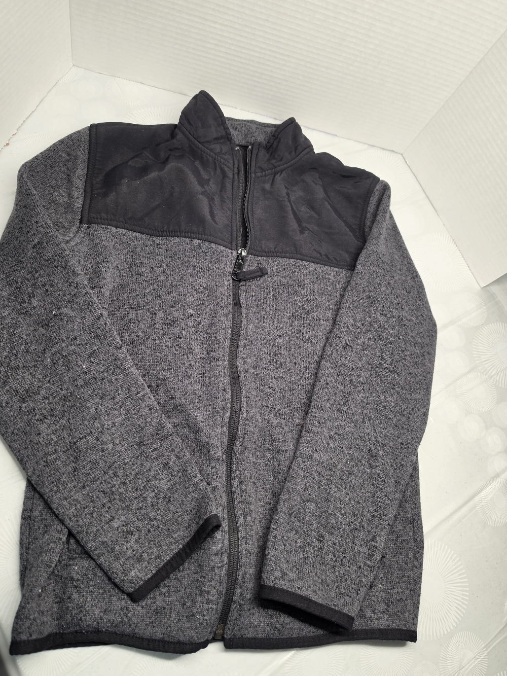 Boys Gray Zip-Up Sweater Jacket with Black Yoke
